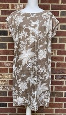 J. JILL Love Linen Brown White Floral 100% Linen Shift Dress MEDIUM