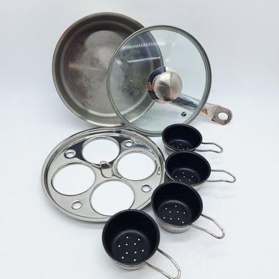 Resto 4 Eggs Poacher 7in Demeyere-Belgium 4 Cup Pot Pan 18/10 Stainless Steel