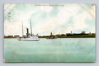 #ad MilwaukeeWI Water Front 1907 Wisconsin Vintage Postcard $5.98
