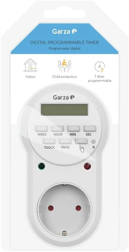 Garza - Enchufe Temporizador Programador Digital, Programable 24 horas/7 días, 8 - Imagen 2 de 4