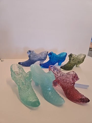 Fenton Glass Shoe Hobnail Cat Head Lot Of 6 - Daisy Button - Green Blue Milk Etc