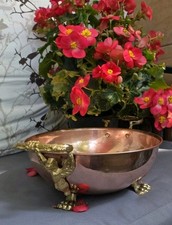 Kupfer Messing Schüssel Platte Schale mit Griffe Vintage Antique H:7-10/D:20-28c