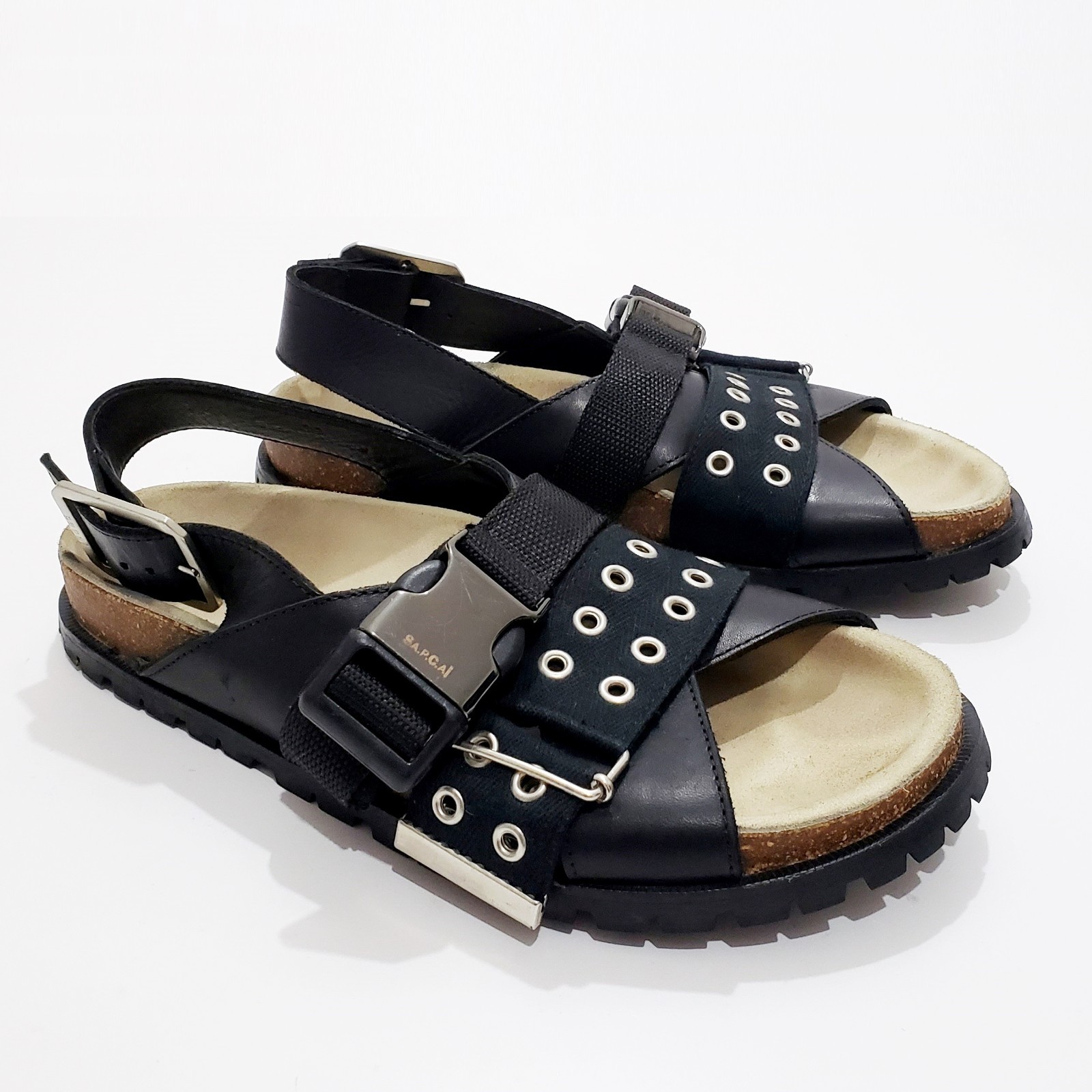 SAPCAI SACAI APC Leather Sandal Buckle Straps Vibram Cork Footbed Black 39-9-Uk6