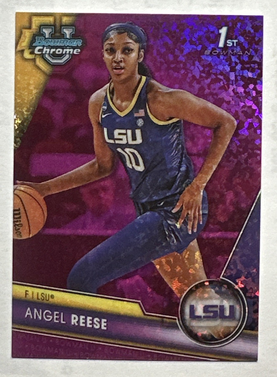 2023-24 Bowman University Chrome - Angel Reese #49 Fuchsia Mini-Diamond /150