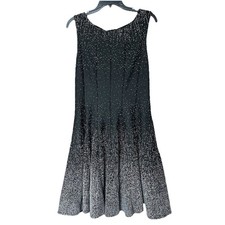 Eliza J Dress 14 Sleeveless Midi Fit Flare Blk White Dots Stretch Hombre Classic