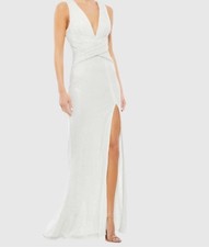 Ieena for Mac Duggal V-Neck Sequin White Wrap Waist Gown Dress size 2
