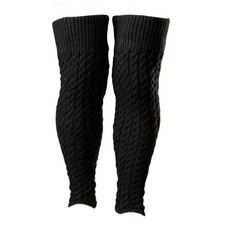 Plus Size Leg Warmers Women Winter Cable Knit Leg Sleeve Thick Thighs Black