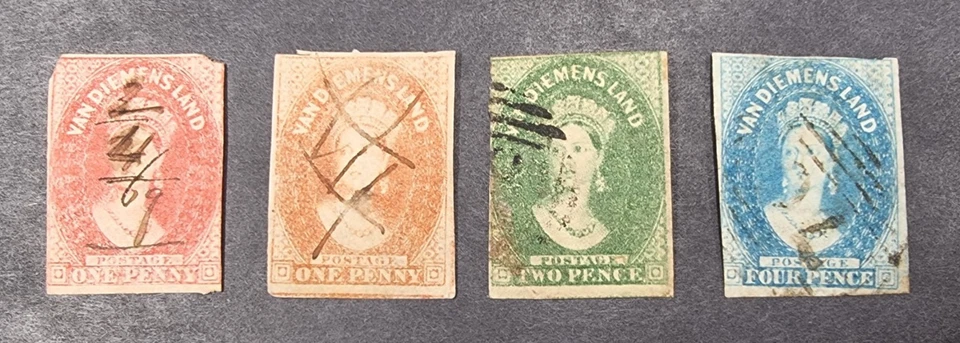 Tasmania Van Diemens Land 1857-69 QV Chalon Heads 1d, 2d, 4d Used Imperf Stamps - Image 2 of 4