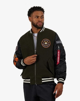 ALPHA INDUSTRIES MA1 WOOL VOCAL BOMBER JACKET, olive green / black