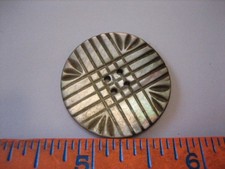 Vintage 1-1/16" Smokey Mother Of Pearl MOP Shell Carved Button Cross Thatch Q28