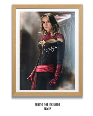 Brie Larson Hand Signed Captain Marvel Carol Danvers A3 Photo COA & PSA QO Card