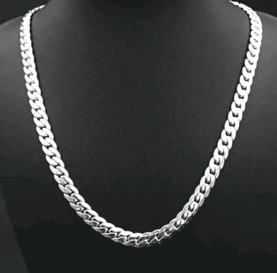 Glänzende Unisex 925 Luxus Sterlingsilber Kubanische Gliederkette Halskette 24 Zoll