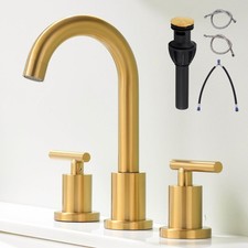 Brushed Gold Bathroom Faucet 3 Hole, 8 Inch Widespread Bathroom Sink Faucets ...