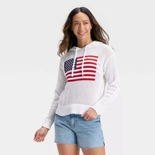 Women's Open Stitch Hooded Pullover Sweater - Universal Thread White Flag XL