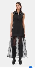 GANNI BLACK FRINGED ORGANZA LONG DRESS Small