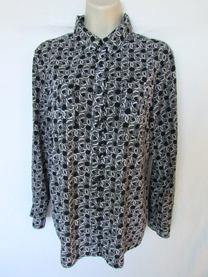 NOTATIONS WOMANS PM black white button pockets long sleeve COLLAR BLOUSE