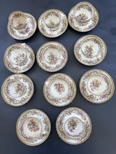 Vintage Set Of 11 Teacups And Saucers  With  Vibrant Hues, Gold Trims