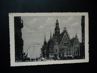 Postcard: shows Wroclaw Ring with City Hall and High-Rise (Silesia)