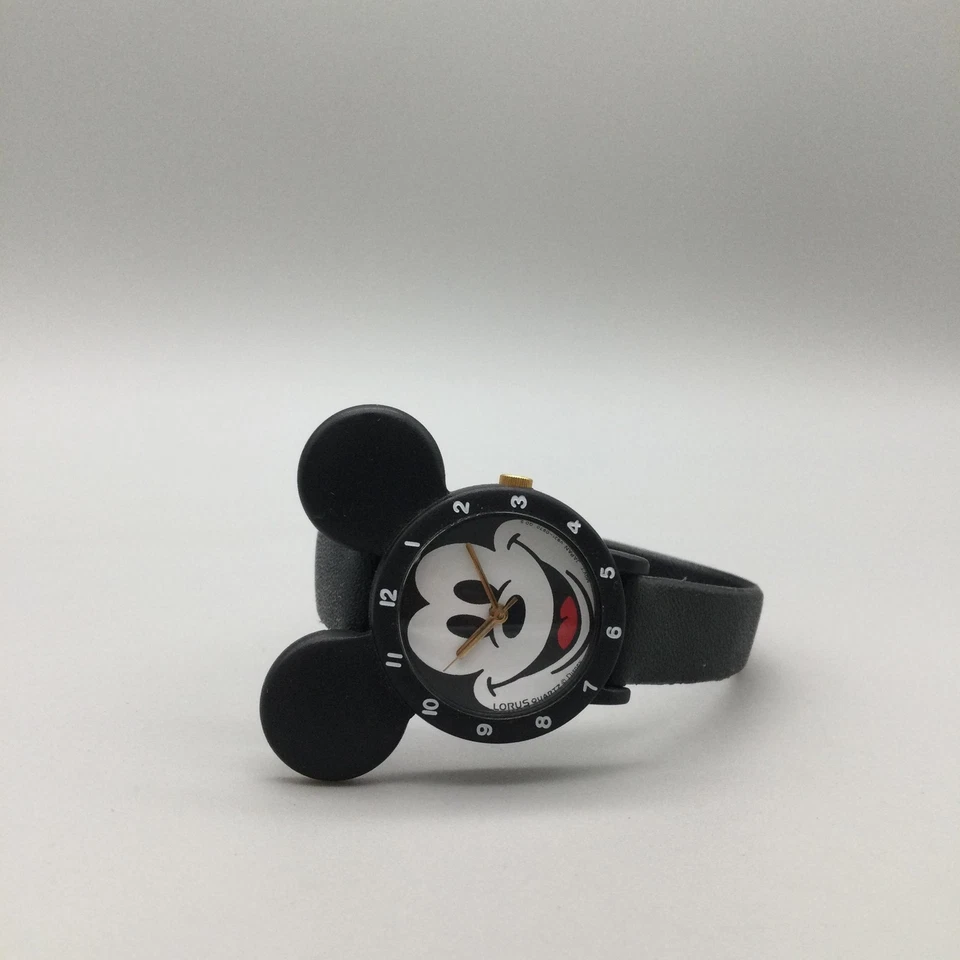 Correa de reloj vintage Lorus Disney orejas de Mickey Mouse 27 mm banda negra batería nueva Foto 4 de 4