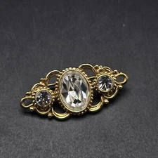 1928 Brand Victorian Revival Rhinestone Brooch Gold Tone Frame Vintage