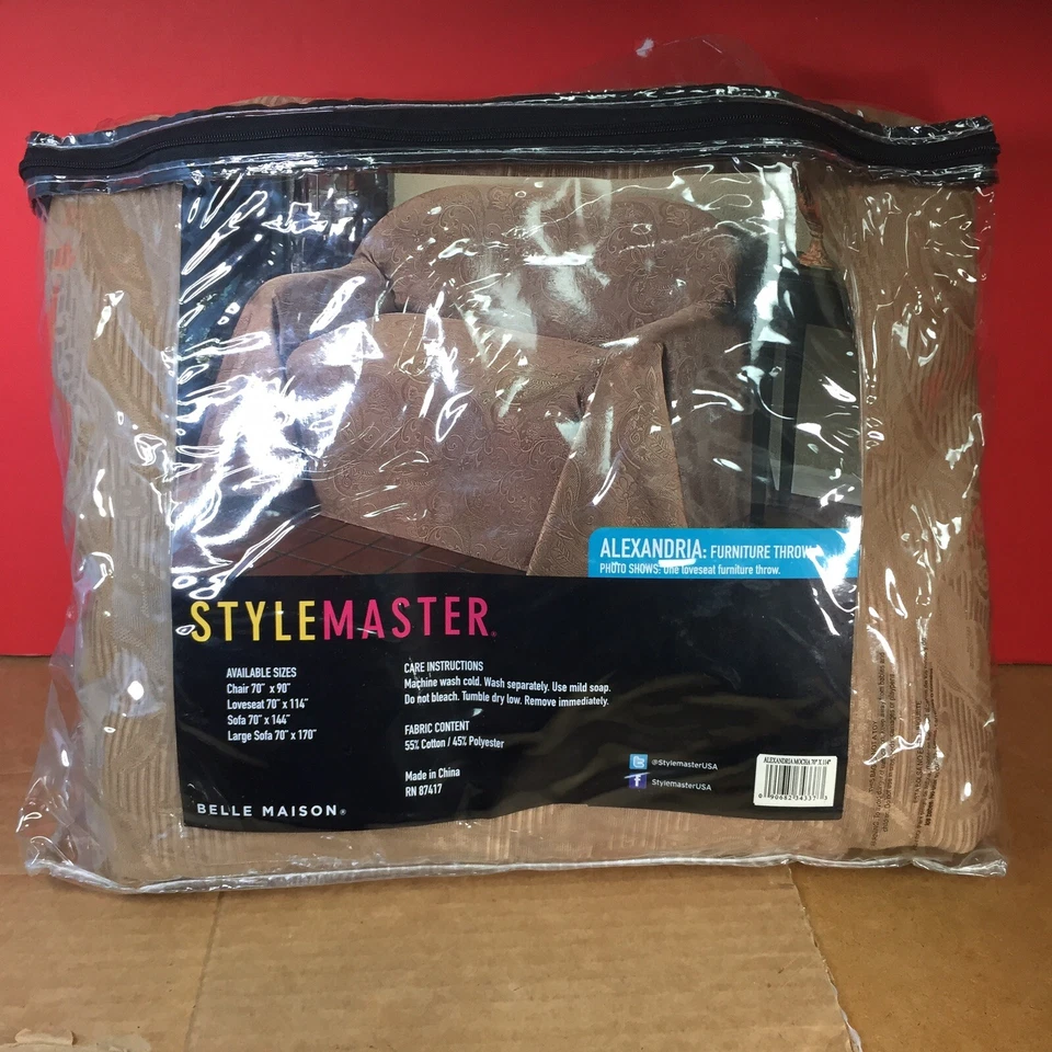 Style Master Alexandria Furniture Mocha Throw 70" x 114" Chairs & Loveseats NEW - Image 3 of 4