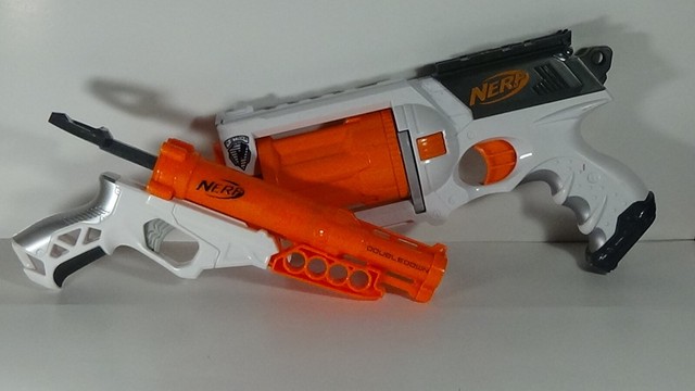 Nerf White Maverick (2011) and Double Down N-Strike (2015) Value Blaster 2 Pack Nerf White Maverick (2011) and Double Down N-Strike (2015) Value Blaster 2 Pack