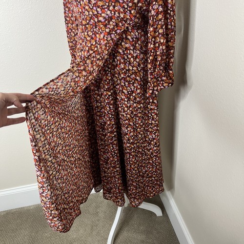 Madewell Long-Sleeve Crossover Midi Dress Clipdot Spring Prairie Floral 14 NWT - Picture 5 of 12