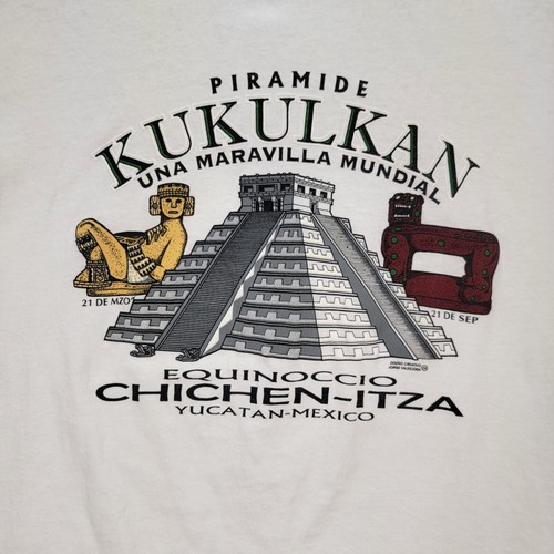 Chichen Itza Mexico Graphic Tee White Kukulkan Cotton Equinoccio T Shirt Mens M - Picture 2 of 18