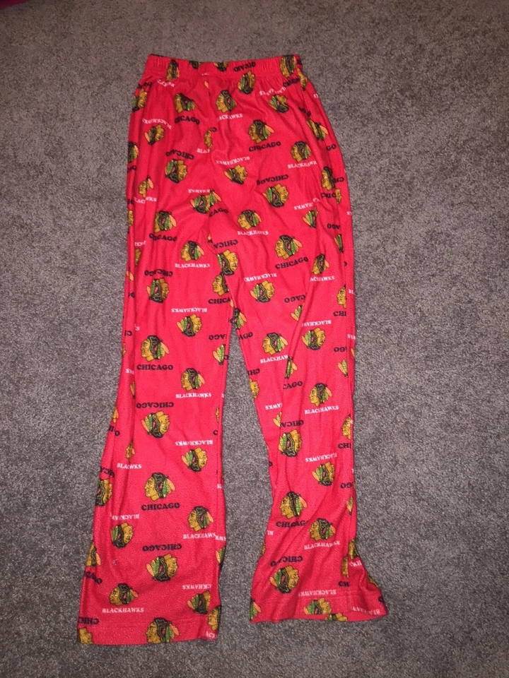 CHICAGO BLACKHAWKS РЕБЕНКА РАЗМЕР СРЕДНИЙ 10/12 ПИЖАМА БРЮКИ GUC - Изображение 4 из 4