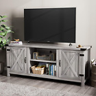 Modern Farmhouse Tv Stand with Two Barn Doors and Storage Cabinets for Televisio