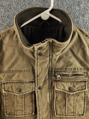 Levis kleine grüne Cargojacke durchgehender Reißverschluss Druckknopf gefüttert hoher Kragen Mantel Taschen Herren - Bild 2 von 23
