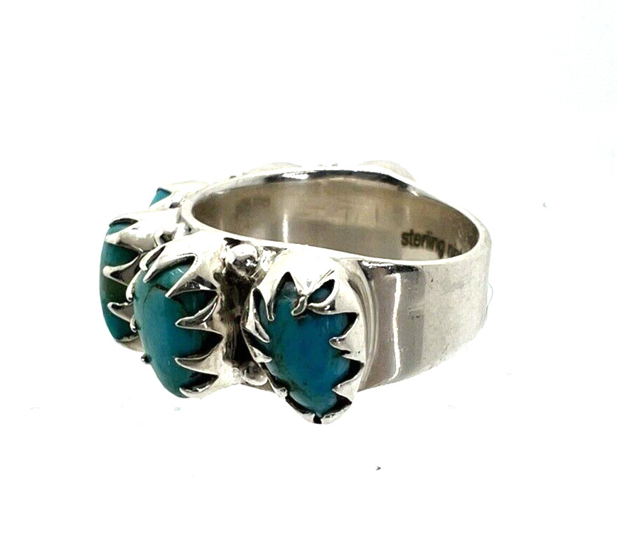 Solid Sterling Silver Nizhoni Trader Turquoise Ri… - image 3