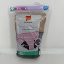 Hanes Ultimate Comfort Period Protection 3-Pack Bikinis Underwear Size 9/2XL