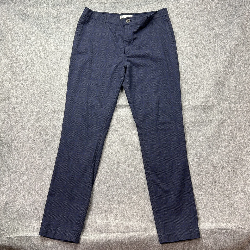 Pantalones Boden ajustados de pierna para hombre talla 36 X 34 tiro medio cordón cintura azul marino a cuadros Foto 3 de 4