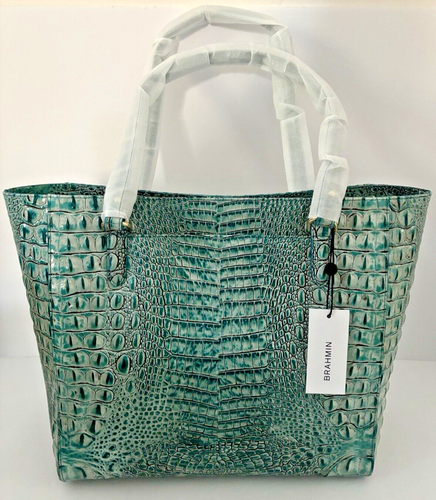 Brahmin April MINERALBLAU Melbourne Leder Beuteltasche Tasche Handtasche groß Kroko Neu mit Etikett - Bild 3 von 17