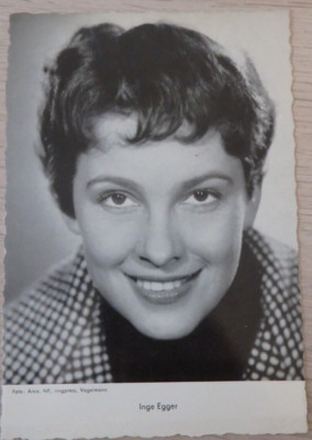 Photo autograph card actress Inge Egger 1950s (114246)