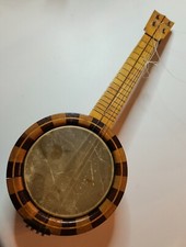 Antique Banjo Ukulele in 2 Tone Marketery Work  New Strings Free Shp