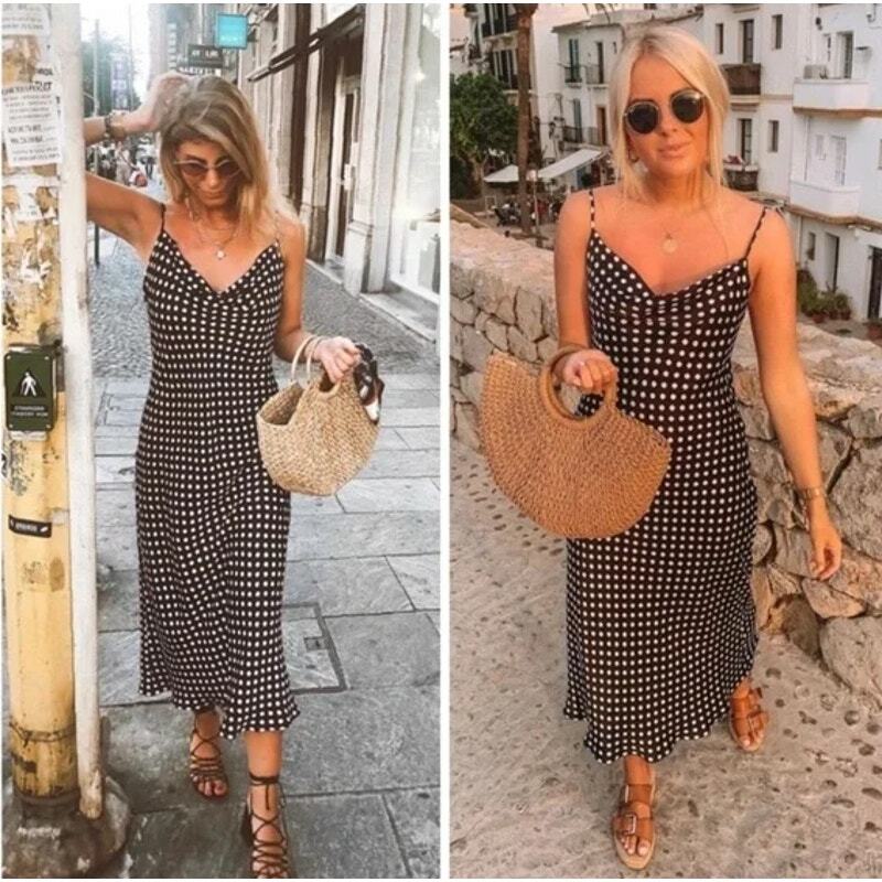 ZARA Polka Dot Camisole Slip Dress Satin Polka Dot Cowl Neck Midi