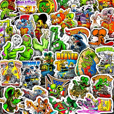 50pcs Rat Fink Ed Roth Vinyl Decals Vintage Hot Rod Custom Sticker Set
