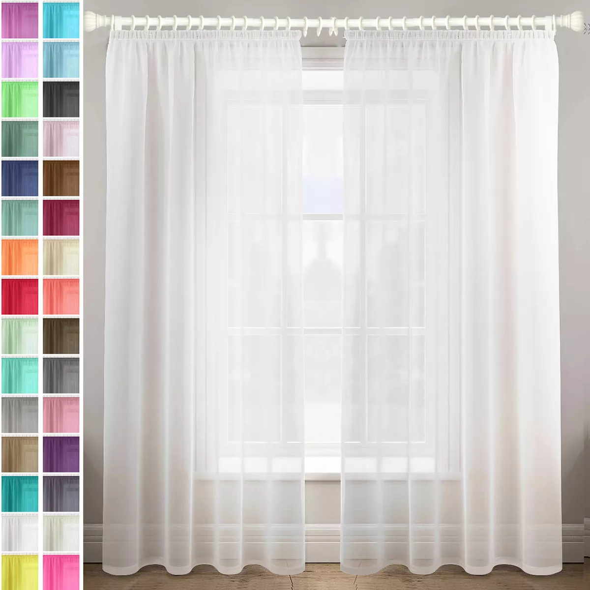 A pair of high quality Voile Curtain 2cm gathering tape Top solid sheer for wire