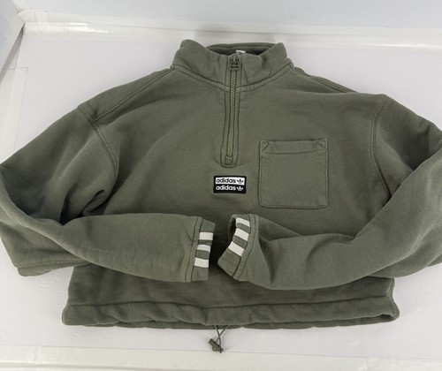 Adidas Womens Size X Small Trefoil Green Cropped Sweatshirt Half Zip Pullover - Picture 12 of 12