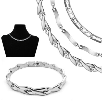 zeitloses Set Edelstahl Collier und Armband Kette Halskette silber - Main Image