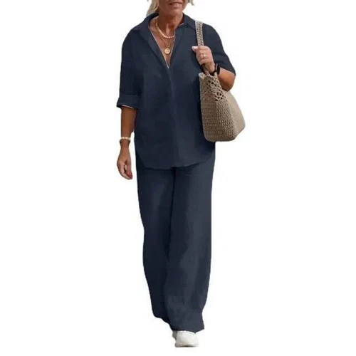 Women's Cotton Linen Suit Sleeve Shirt Long Loose Pants Set Female Casual Sets - Picture 14 of 26