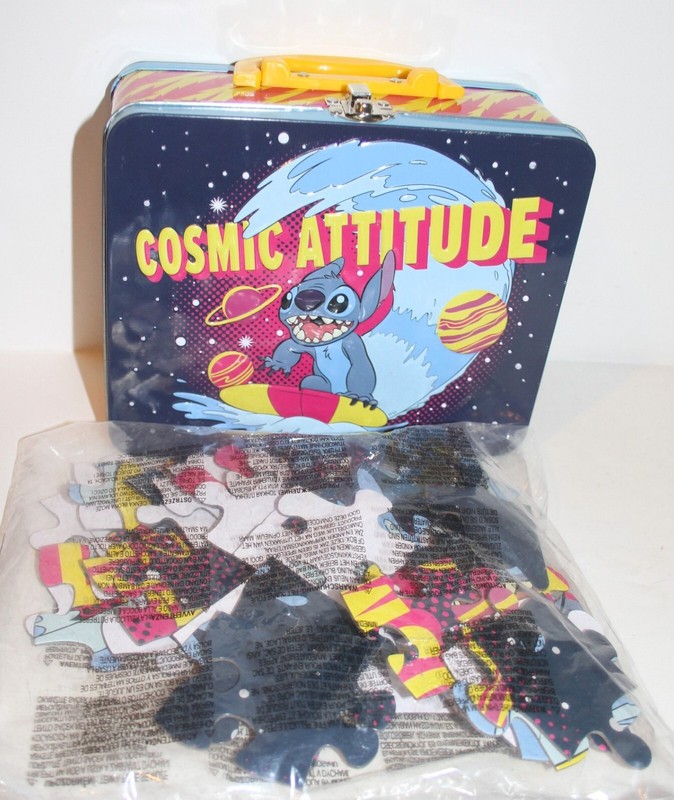 Disney STITCH Cosmic Attitude LUNCH BOX Tin Storage w/MATCHING 48-Pcs PUZZLE New