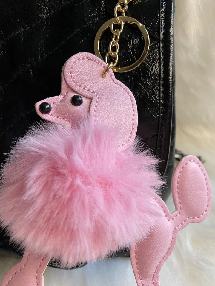 Caniche Perro Bolso Dije Llavero Cartera Dije Peluche Pom Pom Rosa Esponjoso Nuevo Foto 2 de 3