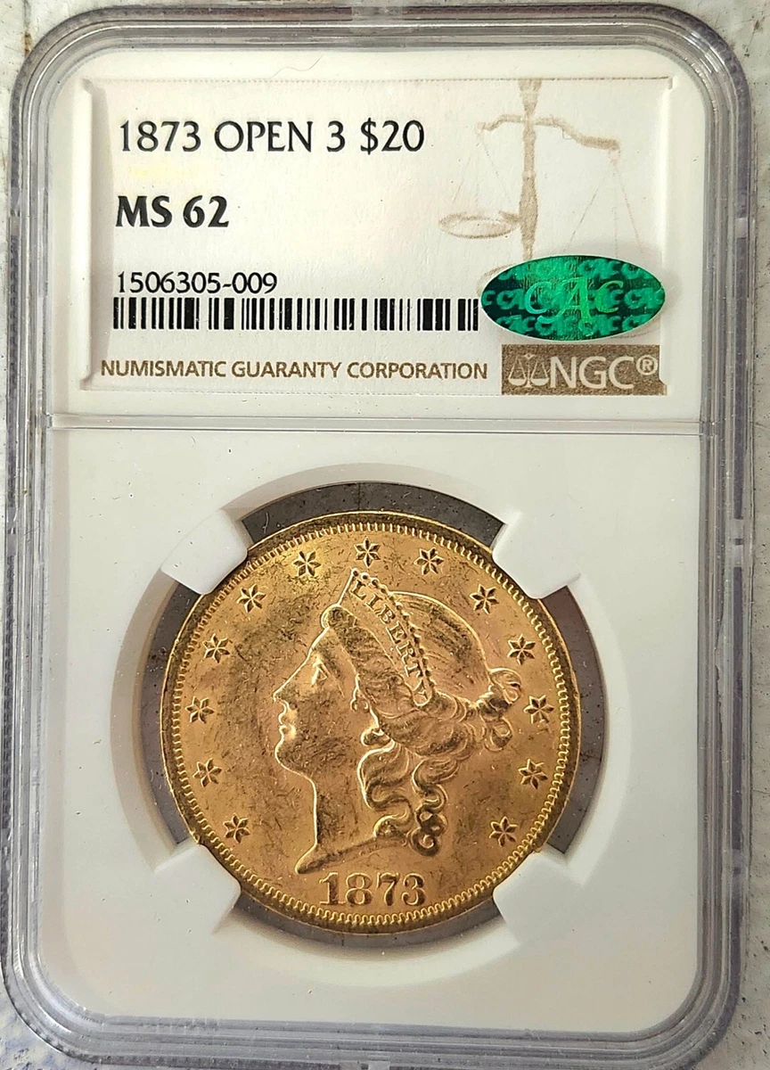 MS 62 Graded 1873 Year Double Eagle $20 US Gold Coins (Pre - 1933