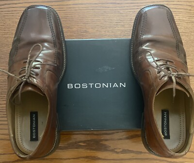 BOSTONIAN Men's Dress Leather Pollino Shoes Size 9.5W Brown Made in Italy In Box