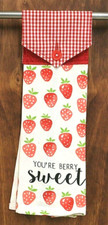 "YOU'RE BERRY SWEET" HAND TOWEL RED  WHITE STRAWBERRY HANDMADE HANGING KITCHEN