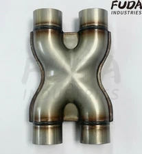 Universal Crossover X Pipe Dual 2.5" In/Out Stainless Steel Muffler Exhaust Tip