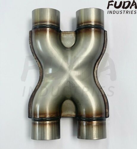 Universal Crossover X Pipe Dual 2.5" In/Out Stainless Steel Muffler Exhaust Tip - 第 1/8 張圖片